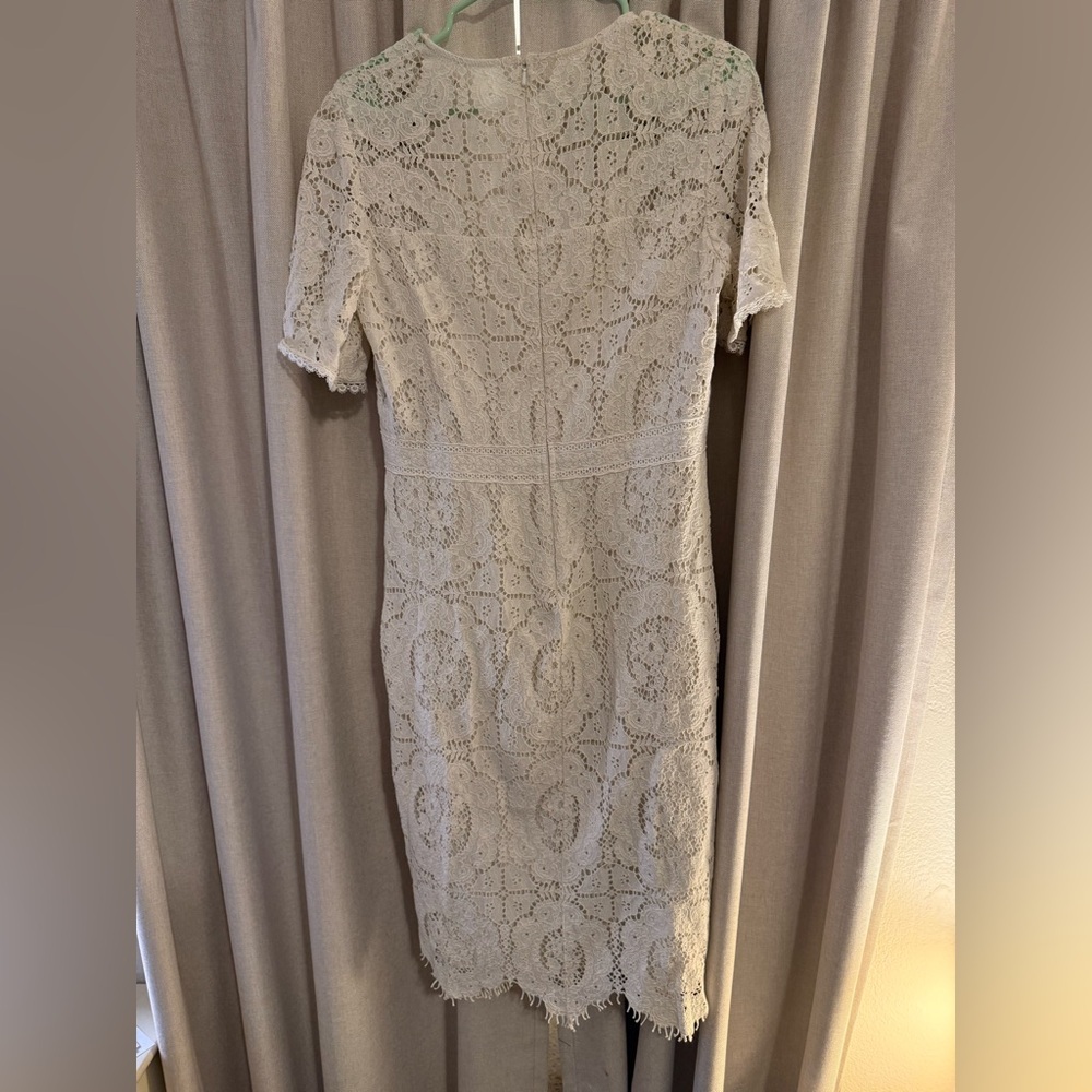Shoshanna Lace Short-Sleeve Midi Dress in Cream Size 10 - Picture 2 of 3